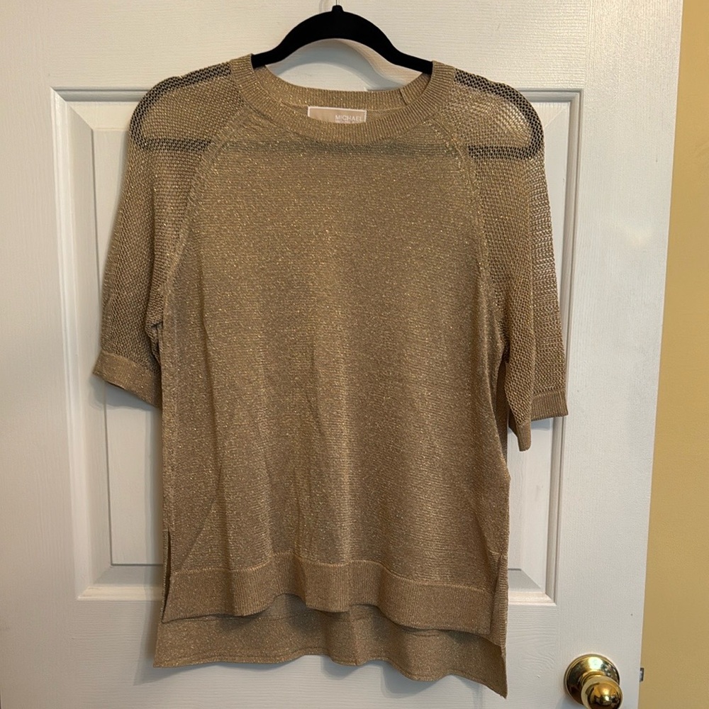 Michael Kors Gold Crew Neck Sweater Lightweight Knit